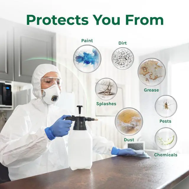 Alt view image 5 of 7 - Hygea Natural Disposable Coveralls Full Body Protective Clothing suit with hood Protect clothing during extermination, painting, cleaning, construction, spray foam insulation (XXXL)