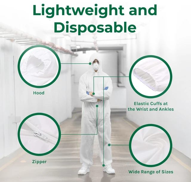 Alt view image 4 of 7 - Hygea Natural Disposable Coveralls Full Body Protective Clothing suit with hood Protect clothing during extermination, painting, cleaning, construction, spray foam insulation (M)