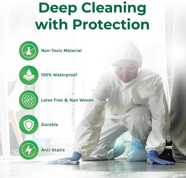 Alt view image 3 of 7 - Hygea Natural Disposable Coveralls Full Body Protective Clothing suit with hood Protect clothing during extermination, painting, cleaning, construction, spray foam insulation (M)