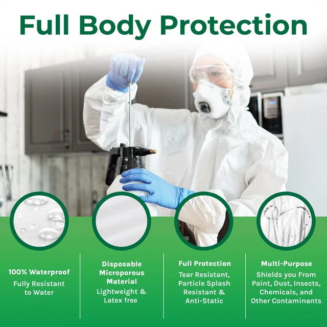 Alt view image 2 of 7 - Hygea Natural Disposable Coveralls Full Body Protective Clothing suit with hood Protect clothing during extermination, painting, cleaning, construction, spray foam insulation (M)