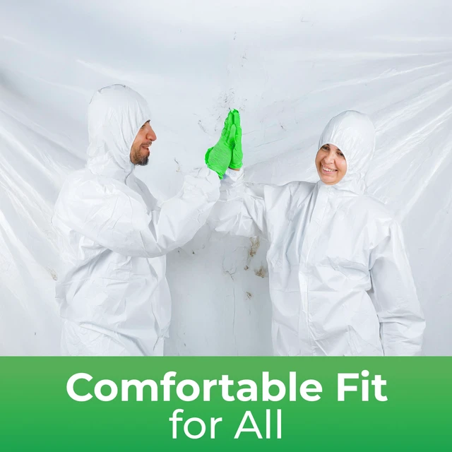 Alt view image 7 of 7 - Hygea Natural Disposable Coveralls Full Body Protective Clothing suit with hood Protect clothing during extermination, painting, cleaning, construction, spray foam insulation (M)