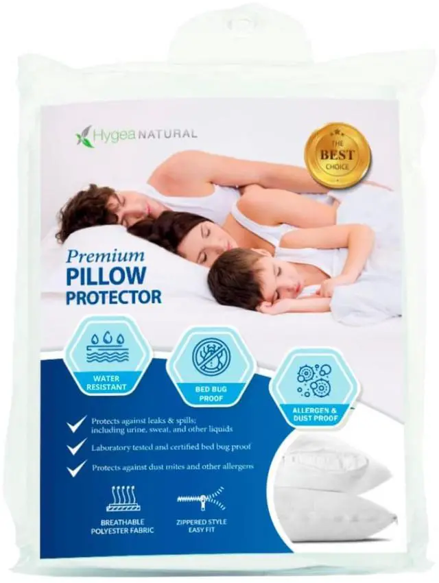 Main image of Set of 2 Luxurious Pillow Protectors by Hygea Natural - Bed Bug, Mites and Lice Proof - Hypoallergenic - Machine Washable - Water Resistant - Premium Zippered Pillow Covers 2pk 21"x27"