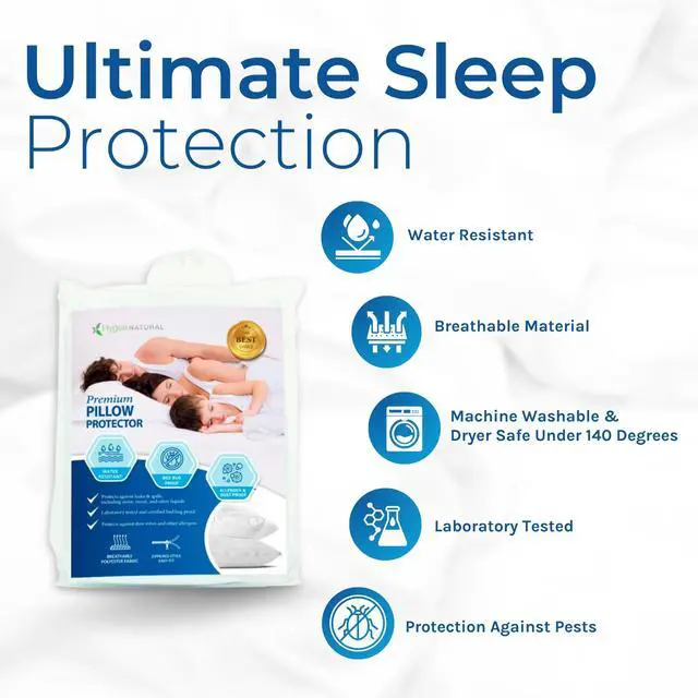 Alt view image 2 of 6 - Set of 2 Luxurious Pillow Protectors by Hygea Natural - Bed Bug, Mites and Lice Proof - Hypoallergenic - Machine Washable - Water Resistant - Premium Zippered Pillow Covers 2pk 21"x27"