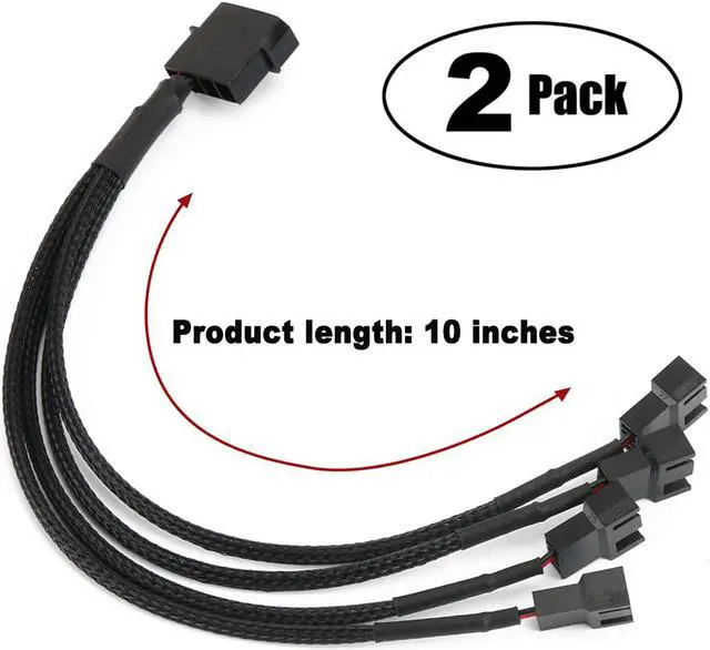 Main image of OIAGLH 4 Pin Molex to 4 x 3/4-Pin 12V PC Case Fan Adapter Cable Splitter Braided Sleeved 10 inches (2 Pack)