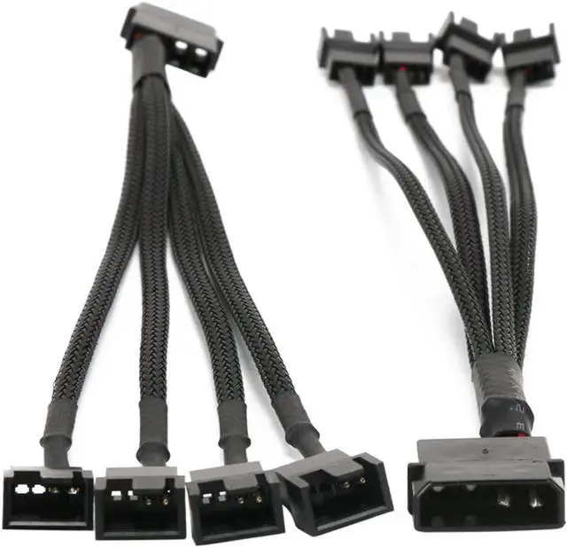 Alt view image 4 of 6 - OIAGLH 4 Pin Molex to 4 x 3/4-Pin 12V PC Case Fan Adapter Cable Splitter Braided Sleeved 10 inches (2 Pack)