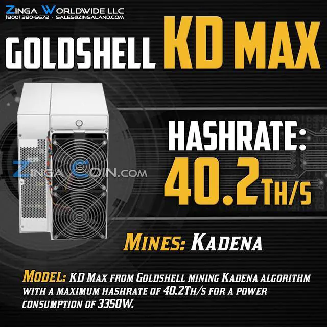 Alt view image 9 of 15 - Goldshell KD Max 40.2Th/s Hashrate 3350W Power Kadena Miner with 220V PSU and Power Cord