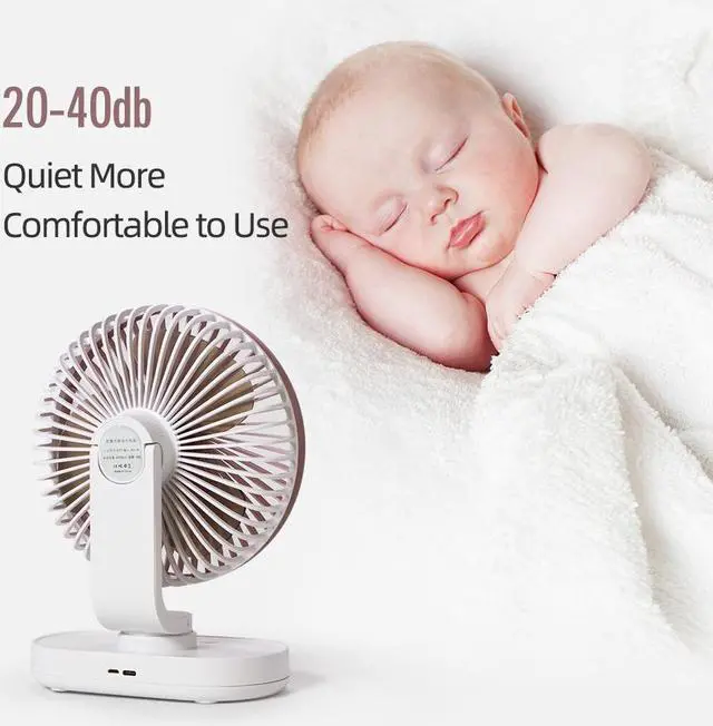 Alt view image 3 of 6 - USB Desk Fan Oscillating 4000mAh - Small Desk Fan Battery Operated or USB Powered Fan Quiet Personal Fan 4 Speeds Desktop Fan Table Fans 6,5 Inch Portable Fan for Home Office Travel Camping Rose Gold