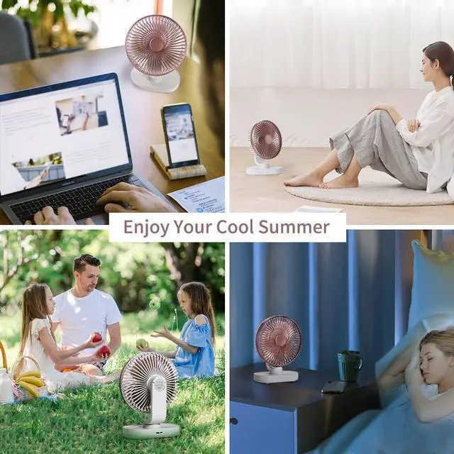 Alt view image 5 of 6 - USB Desk Fan Oscillating 4000mAh - Small Desk Fan Battery Operated or USB Powered Fan Quiet Personal Fan 4 Speeds Desktop Fan Table Fans 6,5 Inch Portable Fan for Home Office Travel Camping Rose Gold