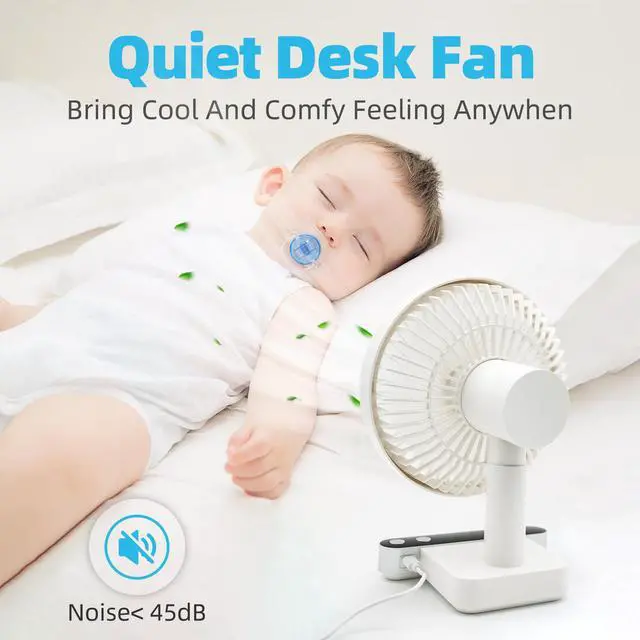 Alt view image 4 of 6 - USB Small Desk Fan - 6.7 Inch Portable Quiet Desktop Fans with 4 Speeds Strong Airflow - 7200mAh Battery Operated or USB Powered Fan - 120° Oscillating Personal Table Fan for Home Office