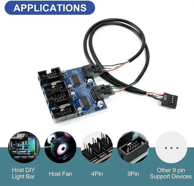 Alt view image 3 of 7 - 4 in 1 Internal USB Splitter Cable, Electop 9 pin USB Header Male 1 to 4 Female Extension Connector Adapter, USB 2.0 HUB Connector Port Multiplier PWM Fan Splitter Cable (30cm/0.98ft)