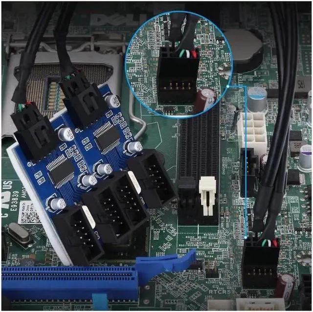 Alt view image 6 of 7 - 4 in 1 Internal USB Splitter Cable, Electop 9 pin USB Header Male 1 to 4 Female Extension Connector Adapter, USB 2.0 HUB Connector Port Multiplier PWM Fan Splitter Cable (30cm/0.98ft)