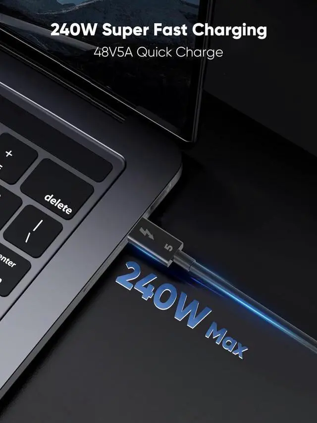 Alt view image 4 of 6 - Thunderbolt 5 Cable, Supports 8K Display/ 80Gbps Data Transfer/ 120Gbps Bandwidth Boost/ 240W Fast Charging, Compatible with Thunderbolt 4, USB4, Thunderbolt 3 and USB-C, Black, 3.3FT