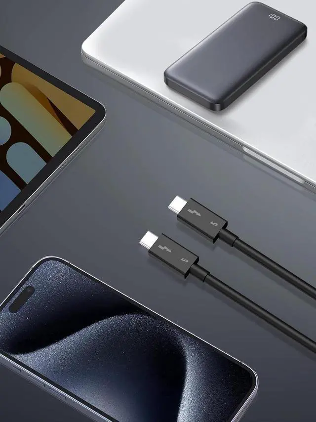 Alt view image 6 of 6 - Thunderbolt 5 Cable, Supports 8K Display/ 80Gbps Data Transfer/ 120Gbps Bandwidth Boost/ 240W Fast Charging, Compatible with Thunderbolt 4, USB4, Thunderbolt 3 and USB-C, Black, 3.3FT