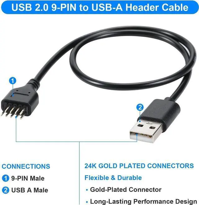 Main image of Motherboard USB 2.0 9-PIN to USB A Header Cable,USB 9PIN Header Extension Cable Adapter for USB Device