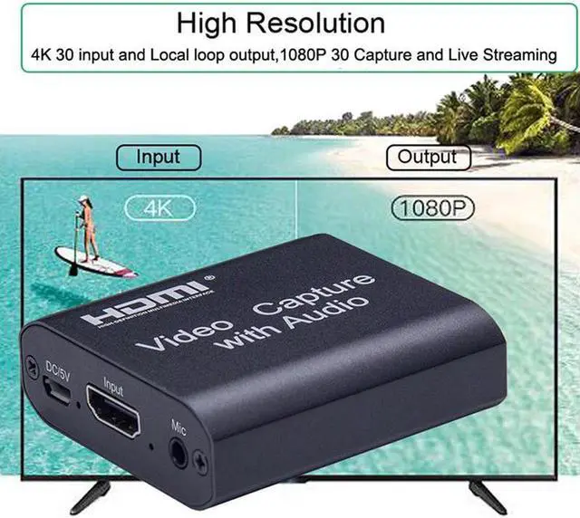 Alt view image 3 of 4 - 1080P 4K HDMI Video Capture Device HDMI to USB 3.0 Video Capture Card with 3.5mm Stereo Output for PC OBS Live Broadcast