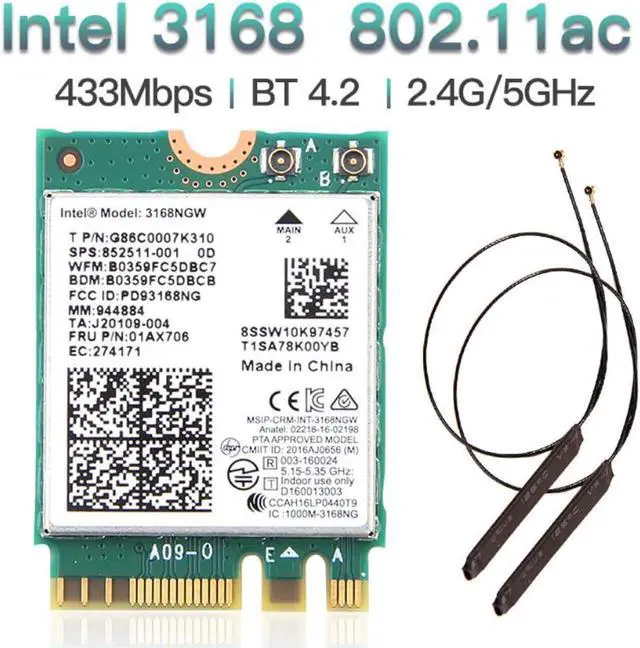 Alt view image 6 of 6 - Dual band Wireless 600Mbps Wireless Network Wi-fi Card Wifi Receiver Intel 3168 AC 3168NGW NGFF M.2 802.11ac For Bluetooth 4.2