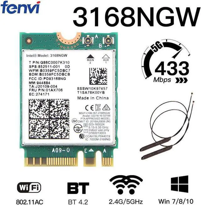 Main image of Dual band Wireless 600Mbps Wireless Network Wi-fi Card Wifi Receiver Intel 3168 AC 3168NGW NGFF M.2 802.11ac For Bluetooth 4.2