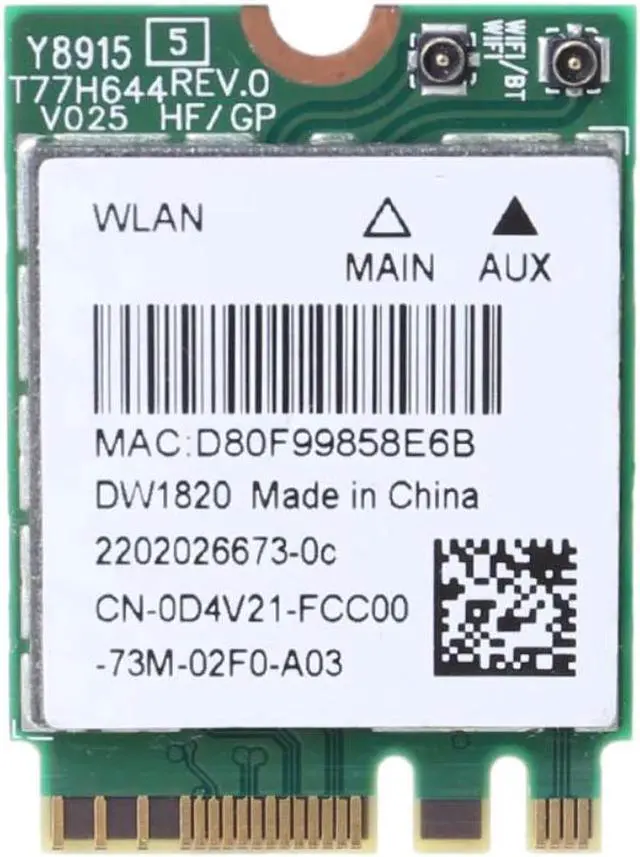 Alt view image 4 of 5 - Tarjeta WiFi inalámbrica para Dell 1820, DW1820, WLAN, 802.11AC + BT, 4,1 M.2, D4V21