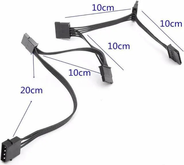 Alt view image 2 of 6 - 4 Pin Molex Male to 5 x 15 Pin SATA Female Power Cable Adapter For Multiple HDD