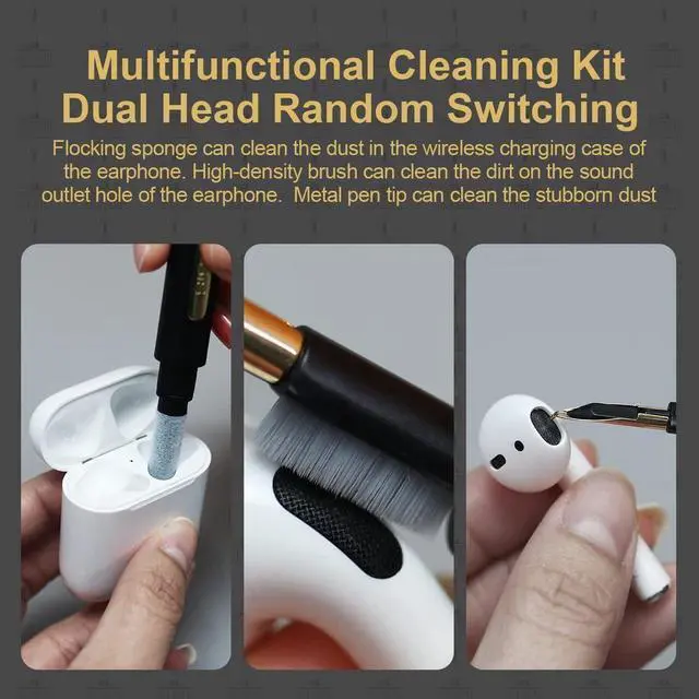 Alt view image 5 of 7 - Hagibis Cleaning Soft Brush Charcoal Infused Bristles Keyboard Cleaner 5-in-1 Multi-Function Cleaning Tools Kit Corner Keycap Puller Remover Multi Brush for PC Laptop Airpods Pro Camera Lens (Black)