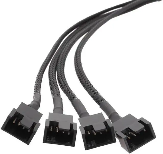 Alt view image 4 of 4 - Computer Motherboard Fan 4pin 1 to 4 Splitter Cable PWM 4Pin Extension Cable 30cm Fan Cable Sleeved