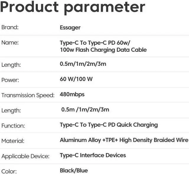 Alt view image 4 of 7 - 100W USB C to USB C Cable, 5A PD QC 5.0 Type C to Type C Cable Super Fast Charging USB C Cable(3.3ft, Black, 1 Pack)