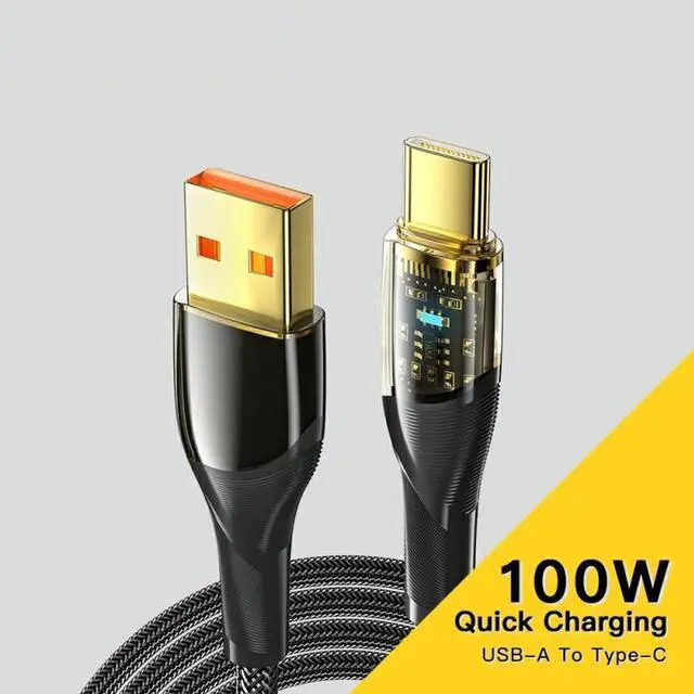 Main image of 100W USB A to USB C Cable Transparent, 7A PD QC 5.0 Type C to Type C Cable Super Fast Charging USB C Cable(3.3ft, Black, 1 Pack)