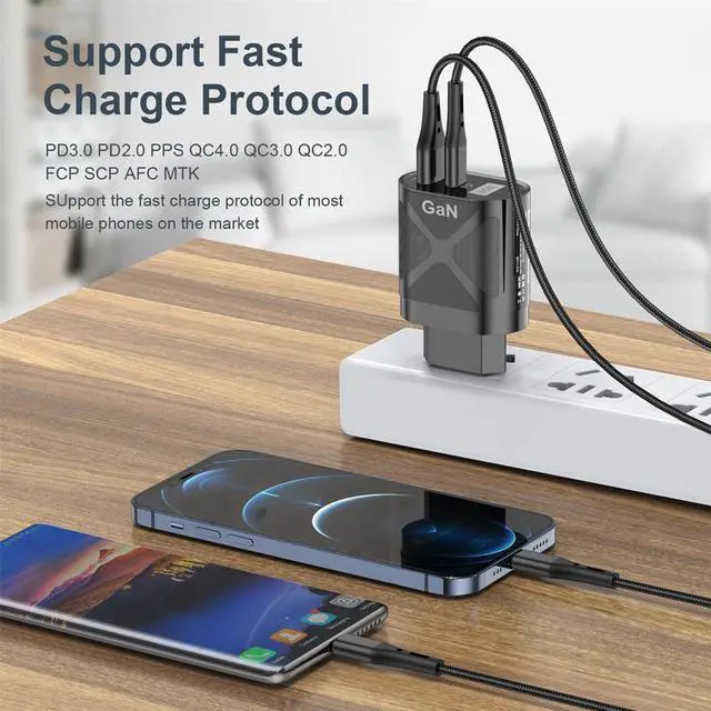 Alt view image 5 of 7 - 65W GaN Charger USB PD Muti Plugs Fast Charging GaN Charger Mobile Phone Quick Charging Type C Wall for IPhone Xiaomi Samsung - White