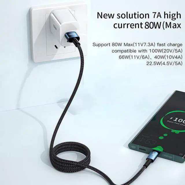 Alt view image 5 of 7 - USB A to USB C Cable (1-Pack, 6.6ft), 100W 7A USB C Cable, Type C Charger Cable Fast Charging for MacBook Pro, iPad Pro Air Mini, Samsung Galaxy S23/22/Z Fold/Z Flip, Pixel