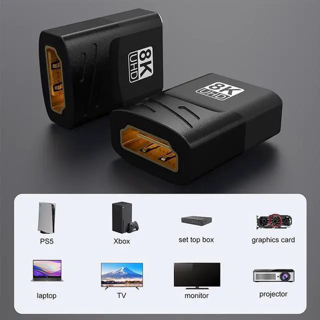 Alt view image 3 of 7 - 2 Pack 8K HDMI Coupler Female to Female HDMI Adapter Gold Plated High Speed HDMI Double Female Connector Support 8K 3D 4K 1080P HDMI Cable Extender for TV Stick Roku Stick Chromecast Xbox PS5 PS4