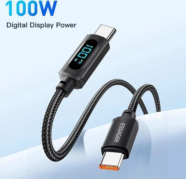 Alt view image 7 of 7 - [6.6ft, 1-pack] 5A PD 100W USB C to USB C Cable Type C Fast Charging C to C Super Fast Charging with LED Display, USB C Charging Cable 480Mbps Data Nylon Braided for Samsung Galaxy iPad MacBook Pixel