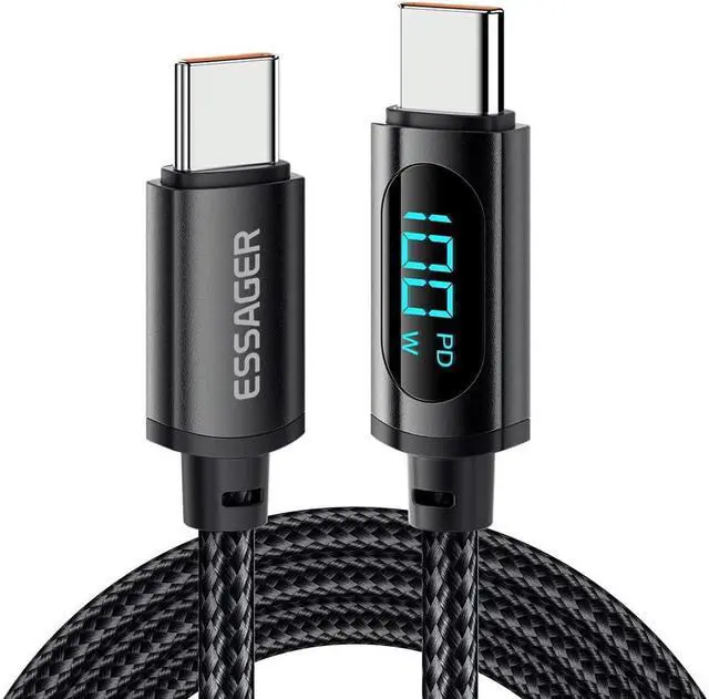 Main image of [6.6ft, 1-pack] 5A PD 100W USB C to USB C Cable Type C Fast Charging C to C Super Fast Charging with LED Display, USB C Charging Cable 480Mbps Data Nylon Braided for Samsung Galaxy iPad MacBook Pixel