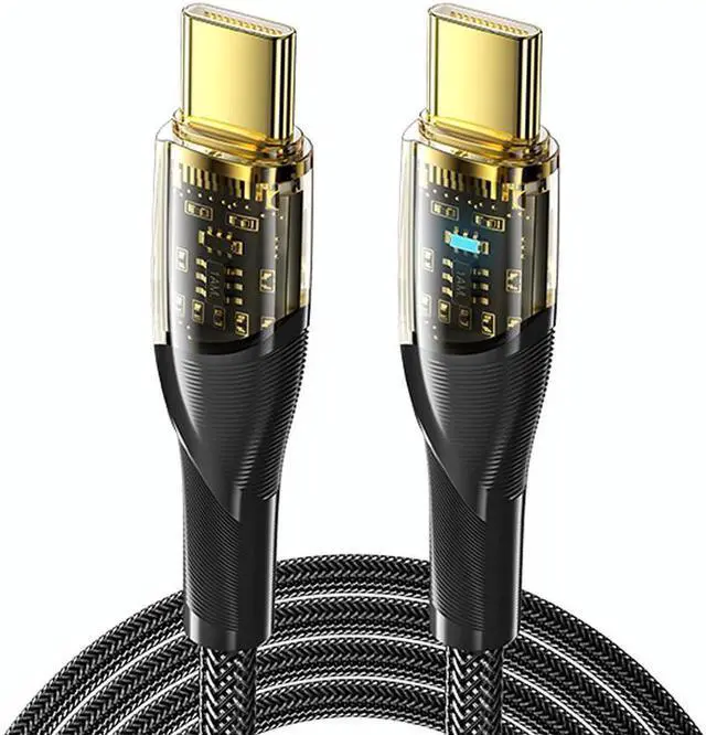 Main image of PD 100W USB C to USB C Cable [6.6ft, 1-pack], 5A Fast Charging USB C Cable Transparent Shell, Zinc Alloy Nylon Braided Type C Cable for Samsung S21 S20 Note 20 MacBook Pro Google Pixel etc
