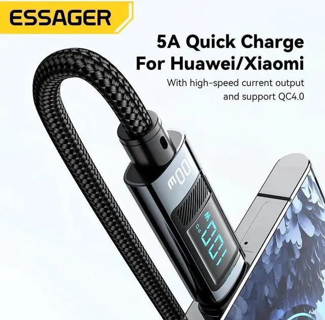 Alt view image 4 of 7 - USB C Cable with LED Display , [2 Pack 6.6ft 100W] 20V/5A PD QC 4.0 Fast Charging USB C to USB C Cable, Nylon Braided Phone Charger Type C Data Cord for iPad Pro MacBook Air Samsung S21 S20