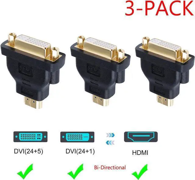 Main image of 3-Pack HDMI (Male) to DVI (Female) Converter Adapter for PS3,PS4,TV Box,Blu-ray,Projector,HDTV (Black)