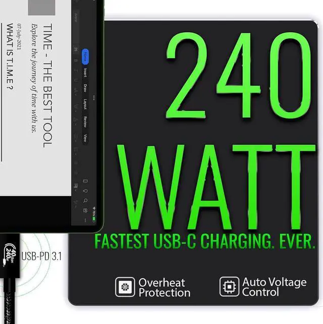 Alt view image 2 of 7 - Braided USB4 Cable Compatible with Thunderbolt 4, 240W USB C to USB C Cable, Support 8K Display 40Gbps Data Sync for Thunderbolt 4/3, all USB-C Devices [3.3FT]