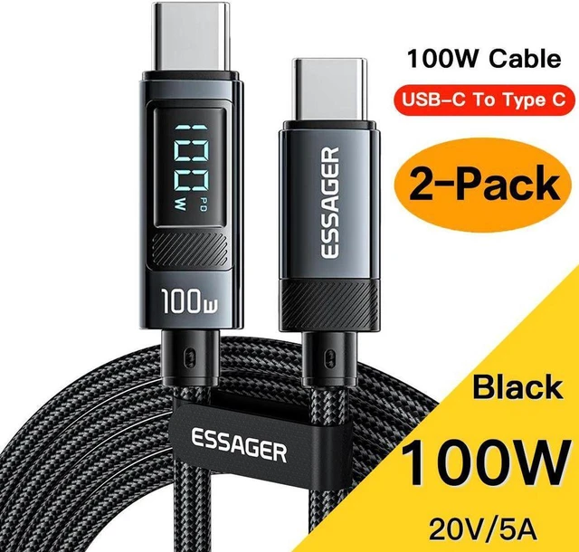 Main image of 100W USB C to USB C Cable with LED Display, 2-Pack 3.3FT Zinc Alloy Braided Type-C Cable for lPad Mini/Air/Pro, MacBook Pro, Samsung S23/S22/S10, Pixel, LG