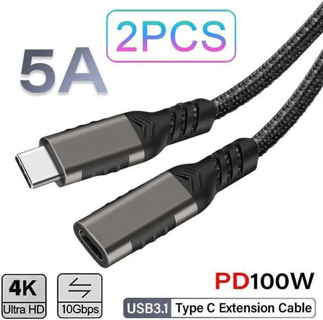 Main image of USB Type C Extension Cable (1.6Ft/2Pack), USB 3.1 Gen 2 (10gbps) Type C Male to Female Extension 100W Charging & 10gbps Sync & 4K HD video for MacBook Air M2/ M1/ Pro, iPad Pro 2021 Dell XPS