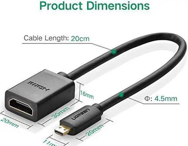 Alt view image 6 of 7 - Micro HDMI to HDMI Cable Male to Female High Speed Micro HFor 2K 4K 60Hz 3D 1080P Support HDTV Smartphones Tablets GoPro Hero 6 Hero 5 Black, Nexus 10 Tablet, ASUS Zenbook Laptop, Camera 7 Inch