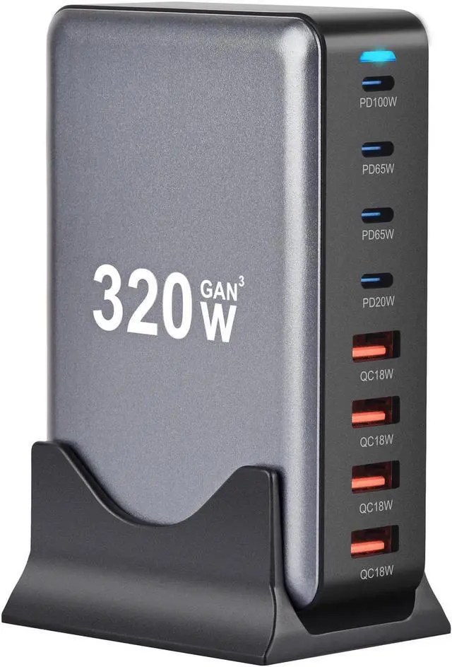 Main image of GaN 320W 8-Port USB-C USB-A Charger QC3.1 PD3.1 Type C Fast Charging Mobile Phone Charging Station GaN Tech Laptop USB C Power Adapter Block for Mobile Phones Tablet