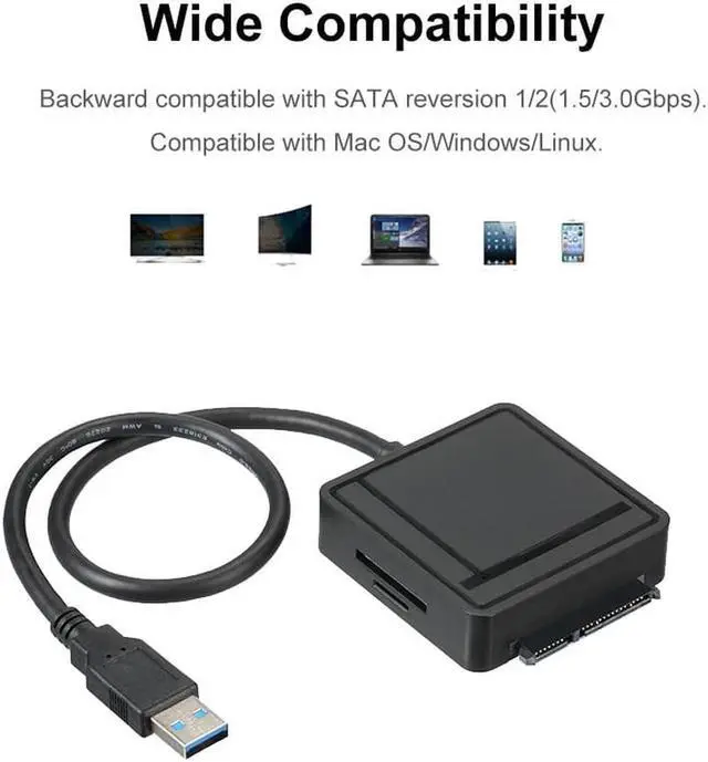 Alt view image 6 of 6 - 3 in 1 USB3.0 to SATA III Adapter TF/SD Card Reader USB Hub 2 Ports Converter for 2.5/3.5 HDD Hard Drive For Laptop PC Computer