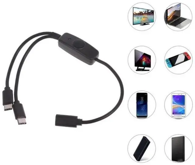 Alt view image 2 of 4 - 2 in 1 USB Type C Splitter Cable Type C Female to male USB-C Extension Cable Charging Cord With ON/OFF Switch for