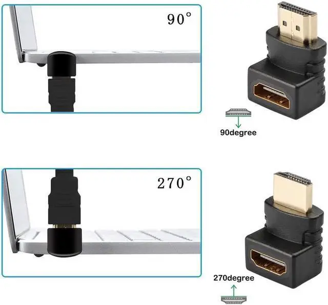 Alt view image 6 of 7 - 3D&4K Supported HDMI 90 Degree and 270 Degree Right Angle Male to Female Adapter, 4-Pack