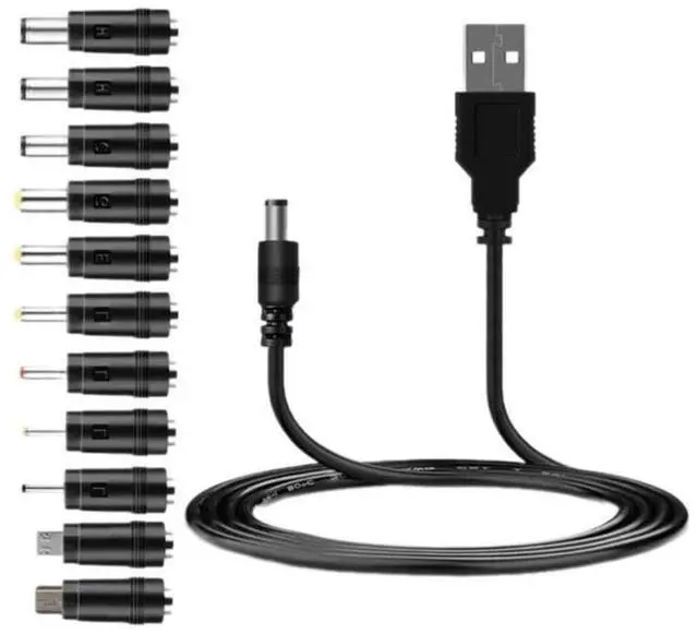 Main image of Universal USB to 5V DC Power Cord Charging Cable 5.5x2.1mm Jack With 12 Interchangeable Plug Adapter Mini Micro USB