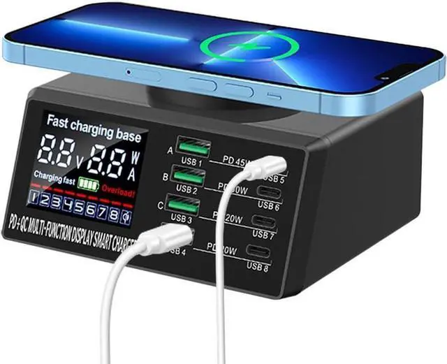 Main image of 110W Charging Station for Multiple Devices, 8 Port Fast Multi Charger Station Charging Dock with 15W Wireless Charging for iPhone, iPad, Kindle, Tablet, Cellphone and Others