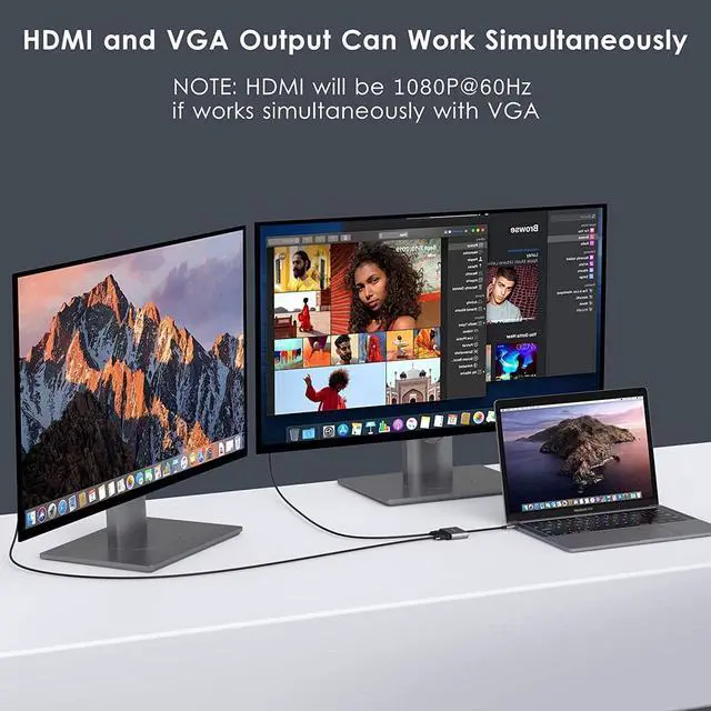 Alt view image 7 of 7 - USB C to HDMI VGA Adapter, 2 in 1 Type C Thunderbolt 3 to 4K HDMI+1080P Adapter Compatible with MacBook Air ipad Pro Pixels Dell XPS Matebook Galaxy Note Huawei HTC More+