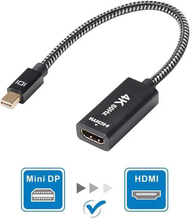 Main image of Mini DisplayPort to HDMI, DP(Thunderbolt Compatible) to HDMI 4K@60Hz Adaptor Gold-Plated Cord Smart, for MacBook Air, iMac, MacBook Pro, Surface Pro 3/4/5- Black