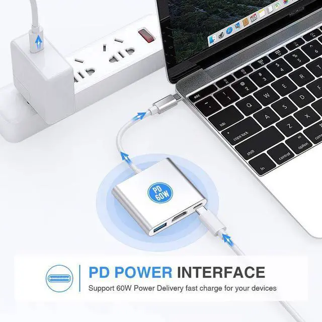 Alt view image 5 of 7 - USB-C to HDMI Adapter,USB 3.1 Type C to HDMI 4K Multiport AV Converter with USB 3.0 Port and USB C Charging Port compatible MacBook/Chromebook Pixel/Dell XPS13/Samsung Galaxy s8/s8 Plus
