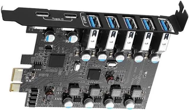 Main image of 7 Ports PCI-E to USB 3.0 HUB(2X USB C - 5X USB A 3.0) PCI Express Expansion Card Adapter 5Gbps for Motherboard