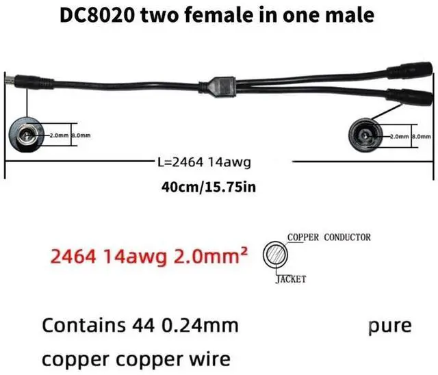 Alt view image 2 of 3 - 2 way DC Power adapter Cable 8.0x2.0mm 1 male to 2 female Splitter connector Plug extension for Solar Panel